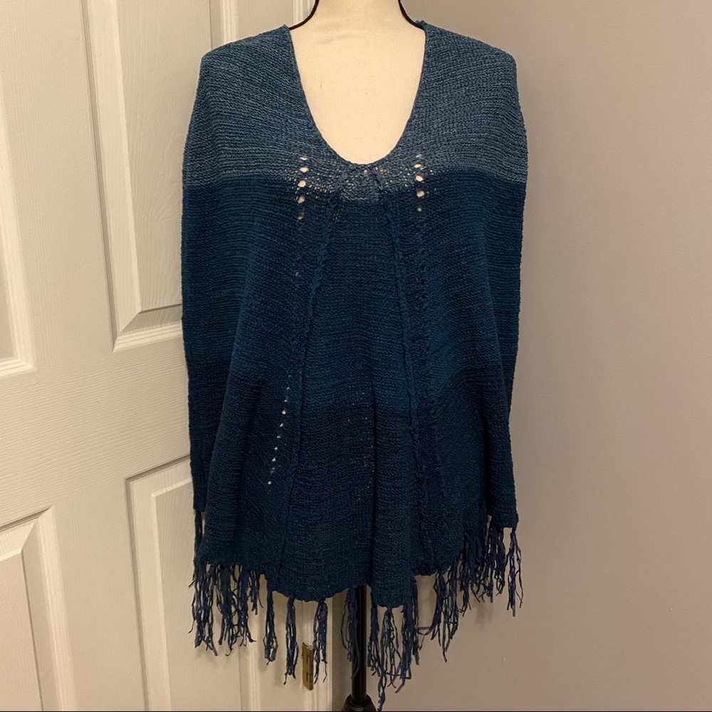 MAXSPORT Dark Ink Combo Fringed Shawl/Poncho/Cape